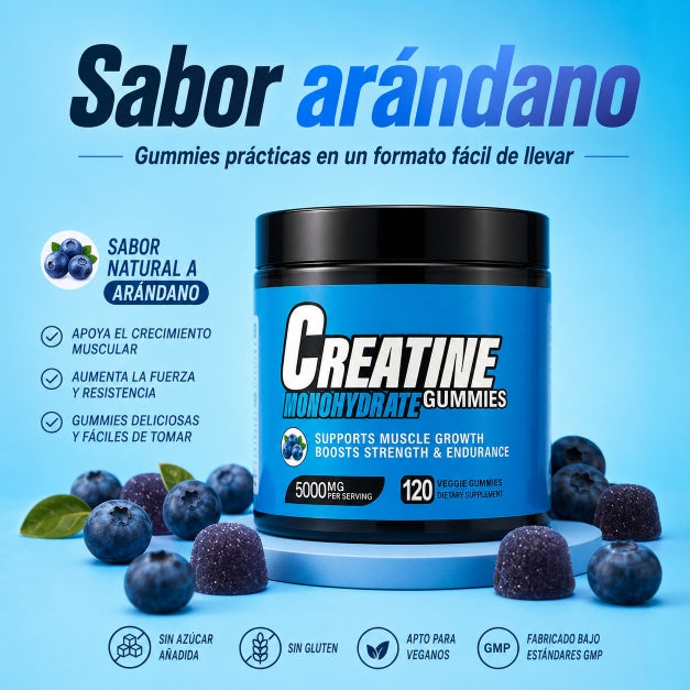 Creatina Monohidratada en Gummies Sabor Blueberry (120 Un.)