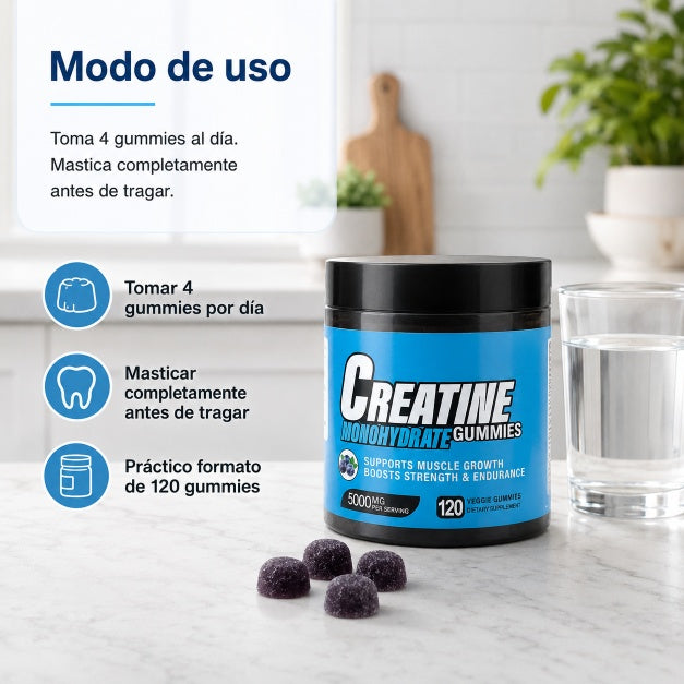 Creatina Monohidratada en Gummies Sabor Blueberry (120 Un.)
