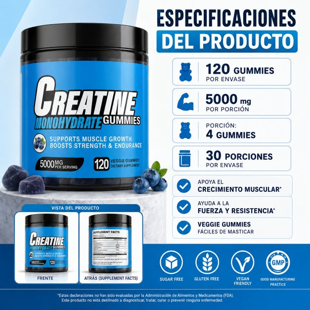 Creatina Monohidratada en Gummies Sabor Blueberry (120 Un.)