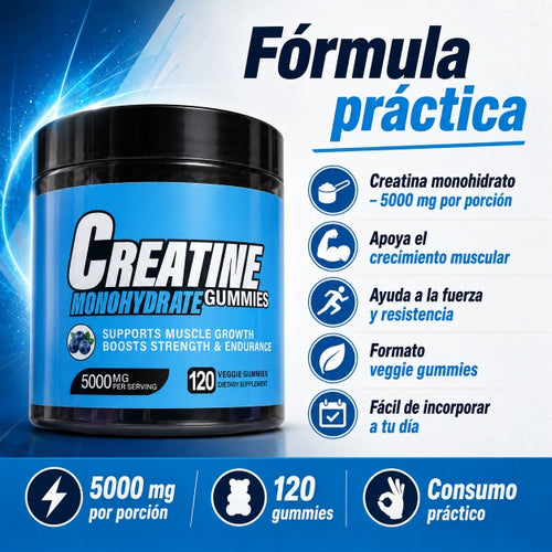 Creatina Monohidratada en Gummies Sabor Blueberry (120 Un.)