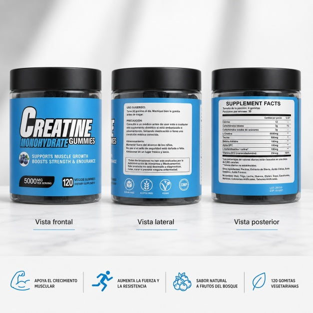 Creatina Monohidratada en Gummies Sabor Blueberry (120 Un.)